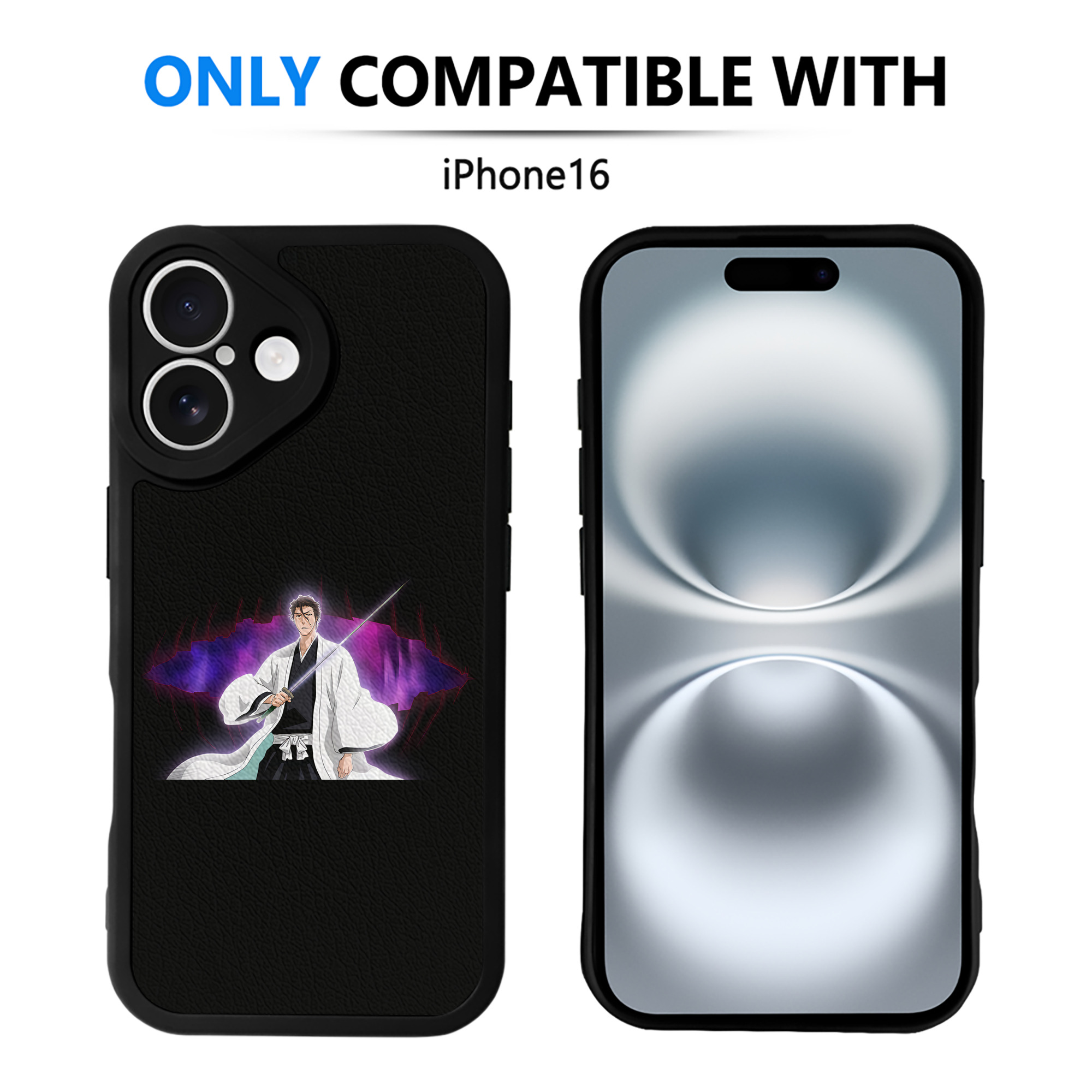 （画像用） ブリーチ 藍染 惣右介（あいぜん そうすけ） BLEACH Aizen Sousuke 【iPhone 16シリーズ対応】シリコンスマホケース（レザー調） 材質：シリコン